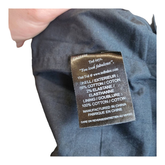 TED BAKER Pleated Pencil Dress Black Short Sleeve Knee Length Womens size 3 m - Picture 7 of 9